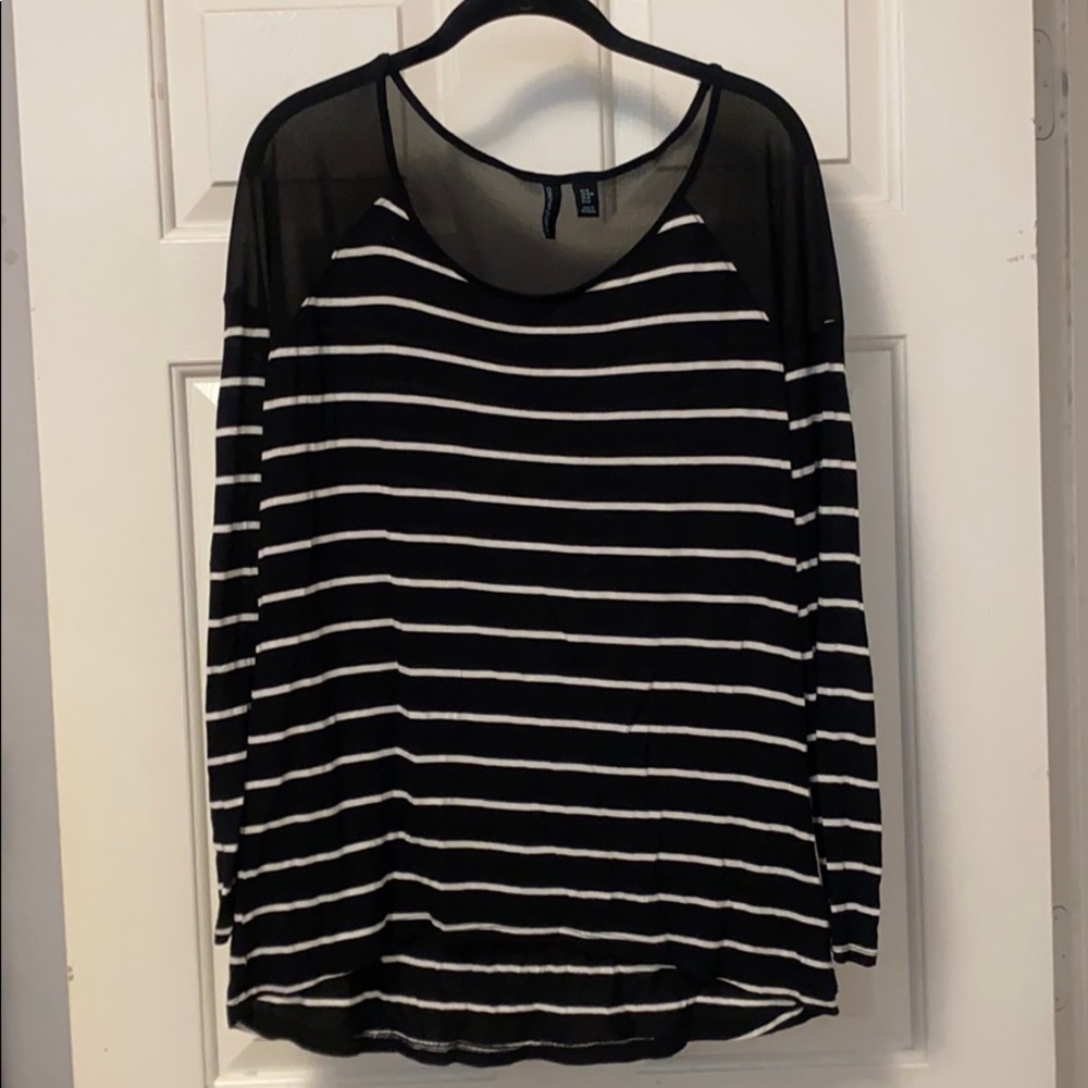 Striped mixed media top